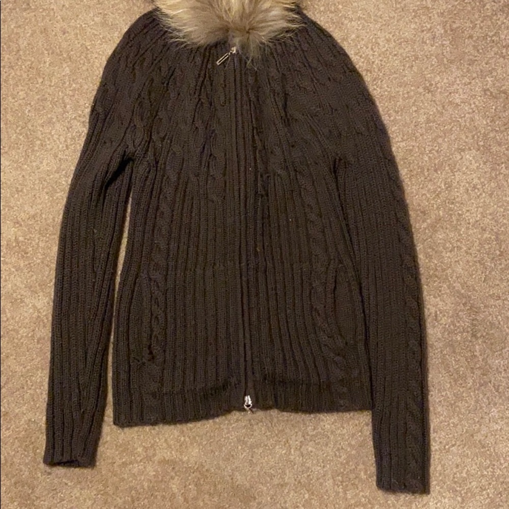 Women’s knit and fur hooded sweater